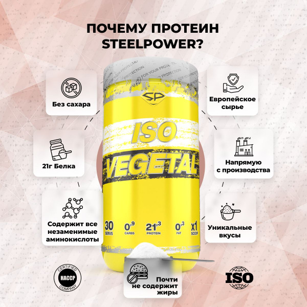 Соевый протеин STEELPOWER ISO VEGETAL, 900 гр, Классический шоколад