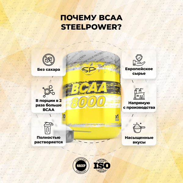 Аминокислоты STEELPOWER BCAA 8000, 300 гр, Мятная дыня