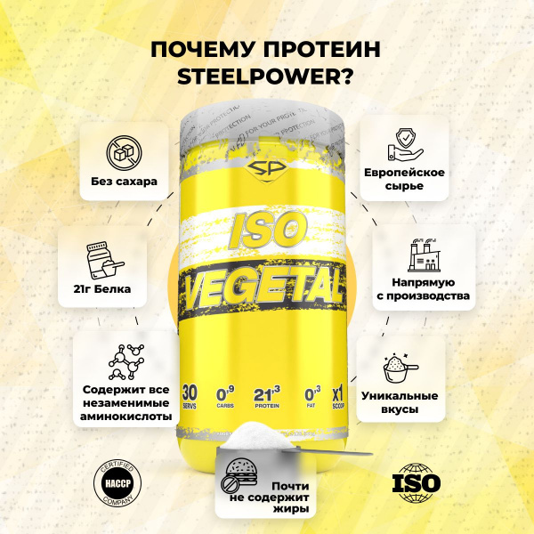 Соевый протеин STEELPOWER ISO VEGETAL, 900 гр, Банан