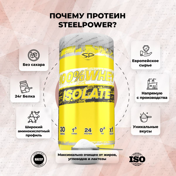 Сывороточный изолят STEELPOWER 100% WHEY ISOLATE, 900 гр, Арахис, Карамель, Нуга, Шоколад